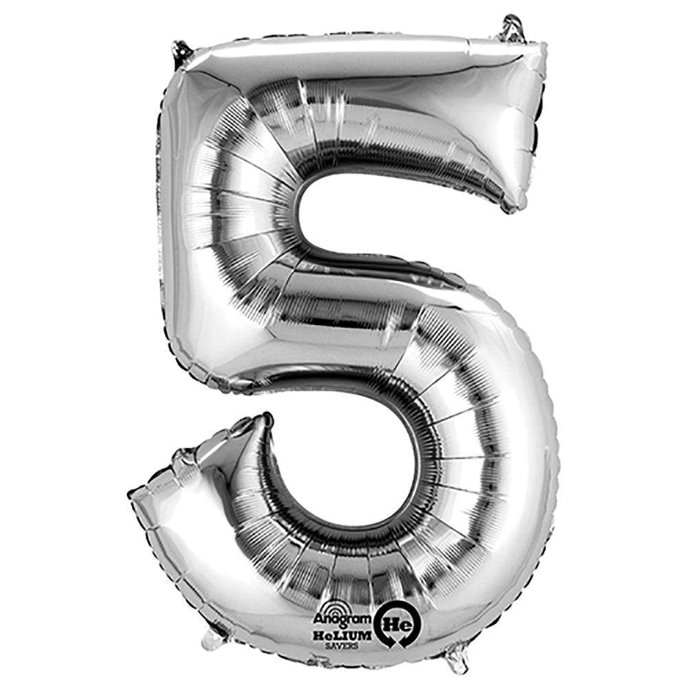 34 Inch Number 5 Balloon Silver | Anagram Foil Mylar | USA Decoration