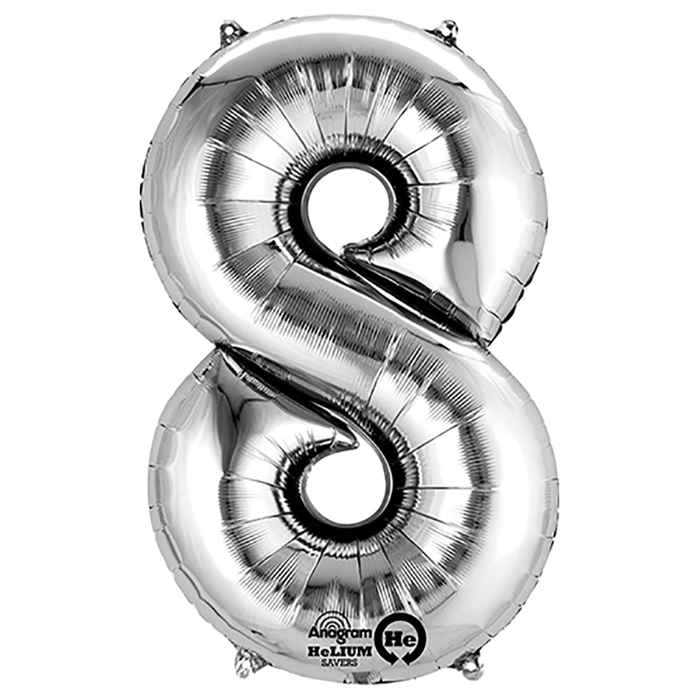 34 Inch Number 8 Balloon Silver | Anagram Foil Mylar | USA Decoration