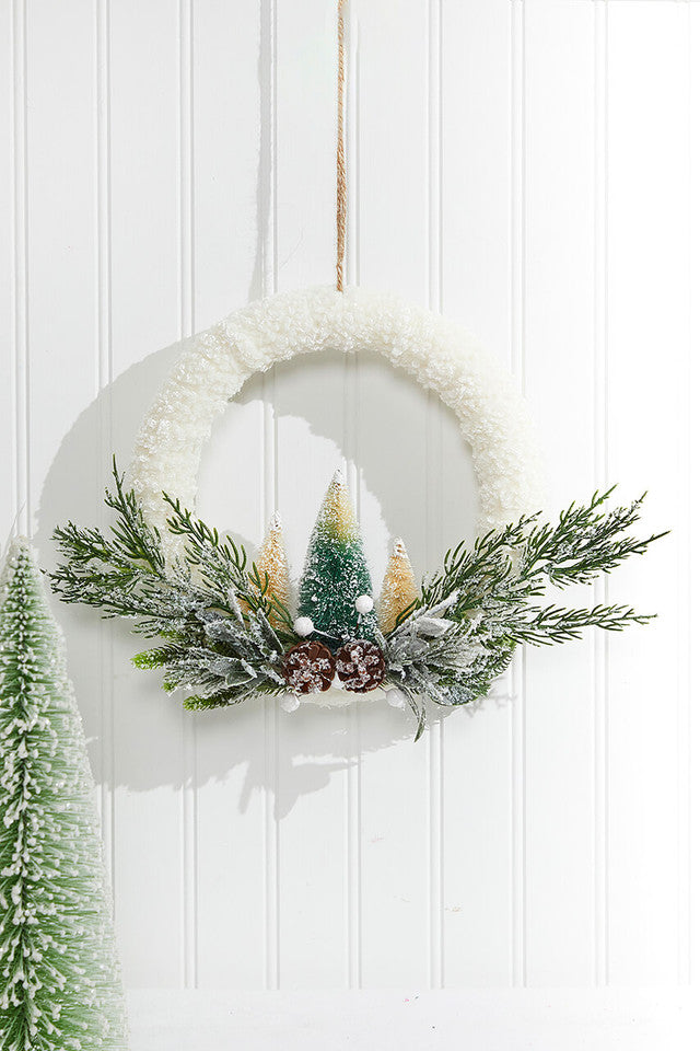 Frosted Christmas Tree Wreath Ornament Snowy Holiday Tree Hanging Decoration