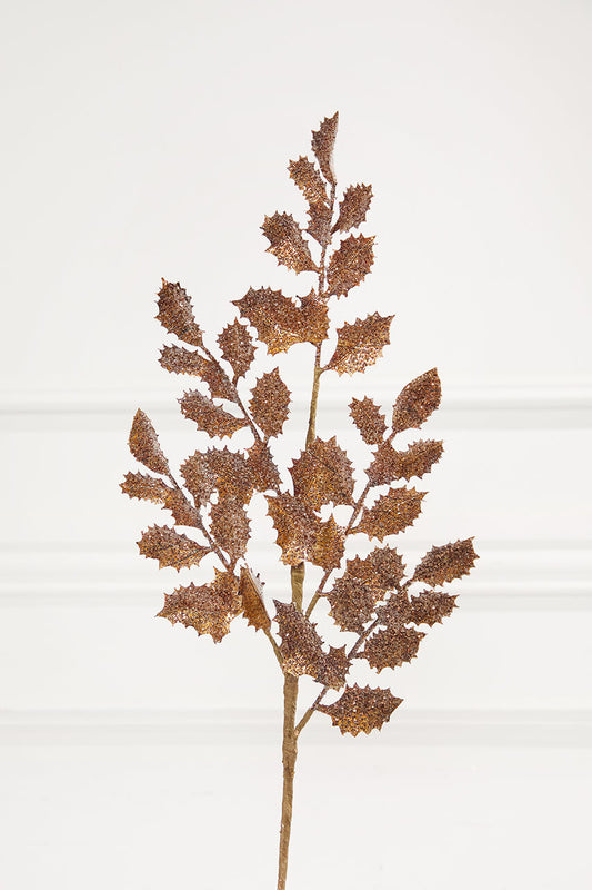 22? Antique Gold Shimmer Holly Spray Metallic Holiday Decoration