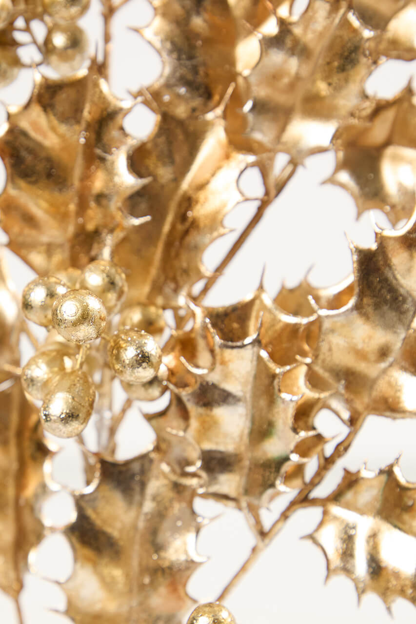 27" Antique Gold Metallic Holly Berry Stem