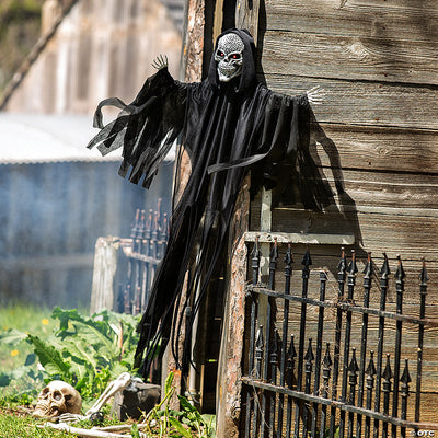 4 Ft. Hanging Black Skeleton Reaper Animated Prop Halloween Decoration | USA Decoration®