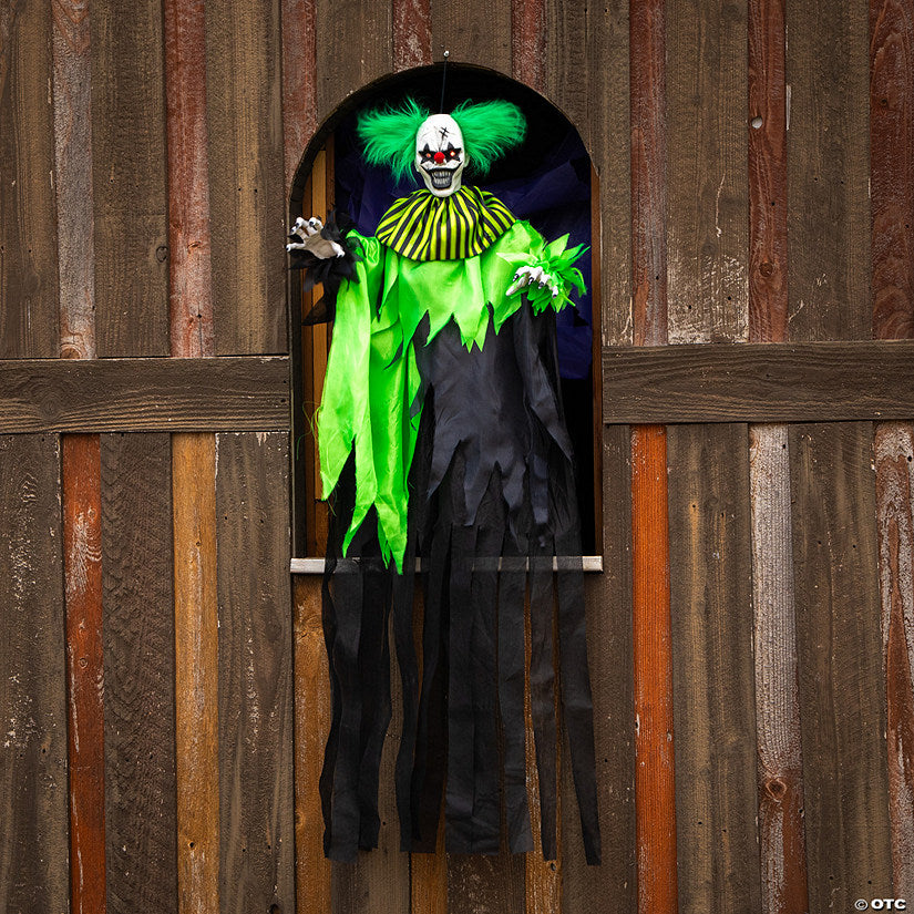 4 Ft. Hanging Green Black Clown Animated Prop Halloween Decoration | USA Decoration®