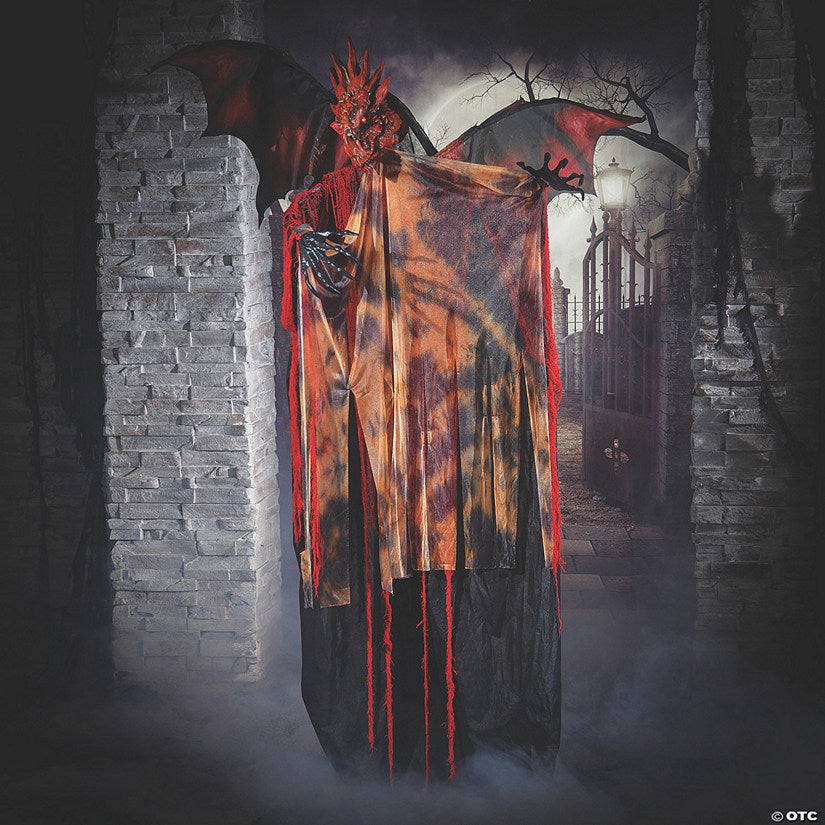 6 Ft. Standing Animated Black Red Dragon Man Halloween Decoration | USA Decoration®