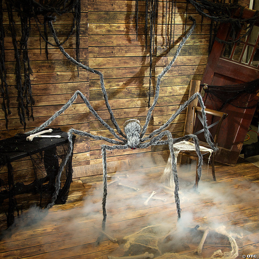 12 Ft. 5 1/2" Giant Poseable Furry Black Foam Spider Halloween Decoration | USA Decoration®
