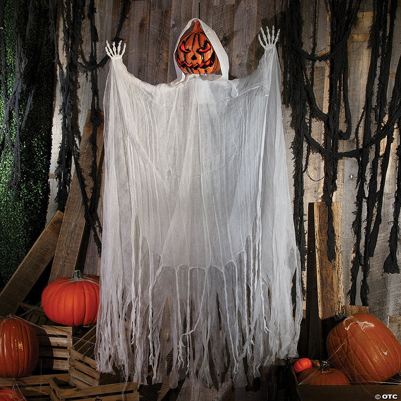 5 Ft. 6" Hanging Animated White Robe Pumpkin Man Halloween Decoration | USA Decoration®