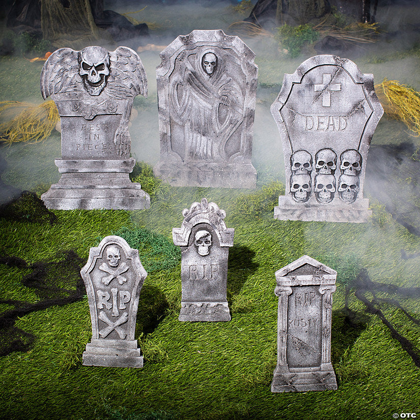 6 1/2" - 21" Spooky Graveyard Foam Tombstone Halloween Decorations Set – 6 Pc. | USA Decoration®