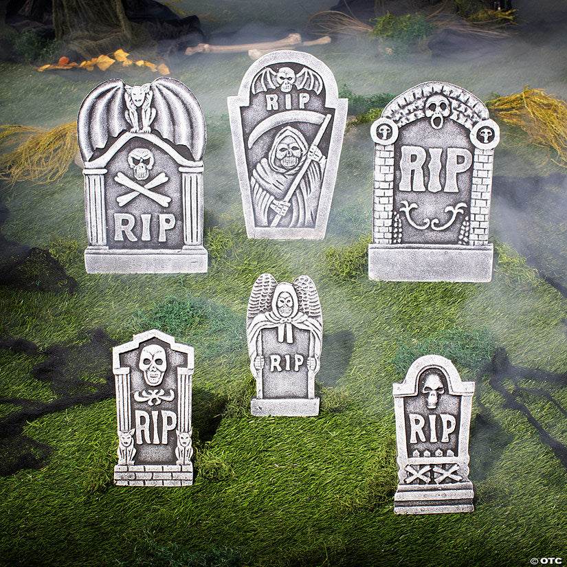 Grim Reaper RIP Foam Tombstone Halloween Decorations Set – 6 Pc. | USA Decoration®
