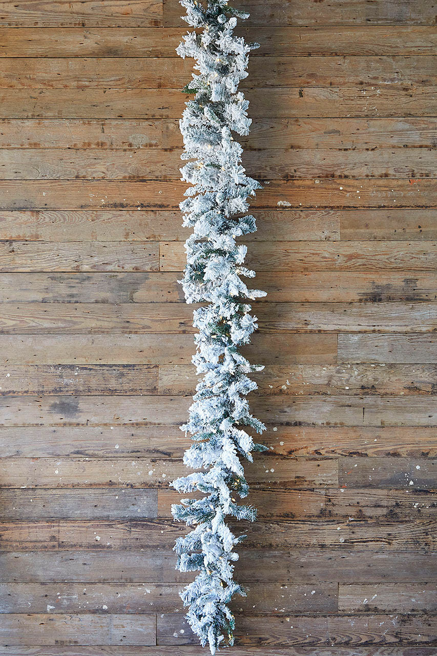 9' x 14" LED Flocked Balsam Garland Pre-Lit Snowy Christmas Greenery for Indoor & Outdoor Décor