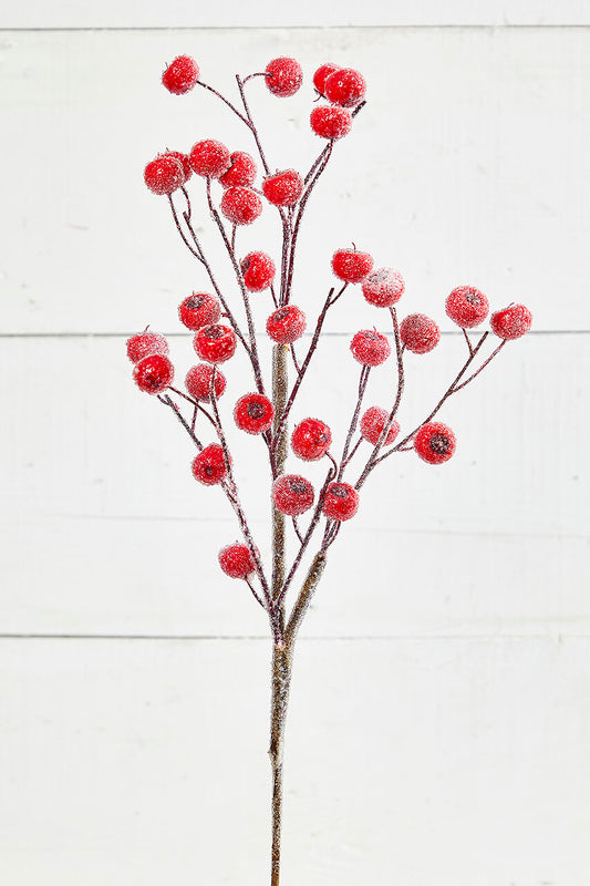 26” Beaded Crabapple Spray in Red for Holiday Decor