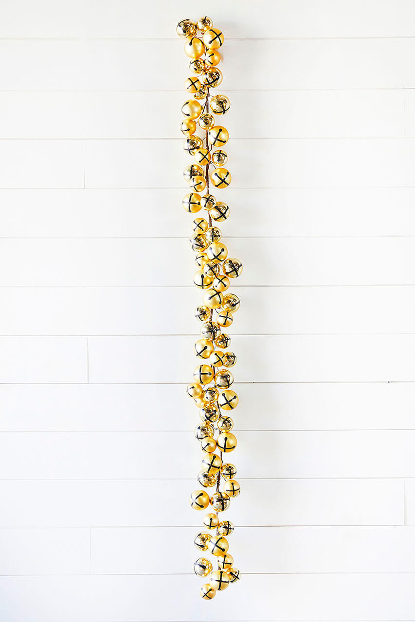 5’ Gold Jingle Bells Garland Metallic Holiday Accent for Mantels, Trees & Festive Decor
