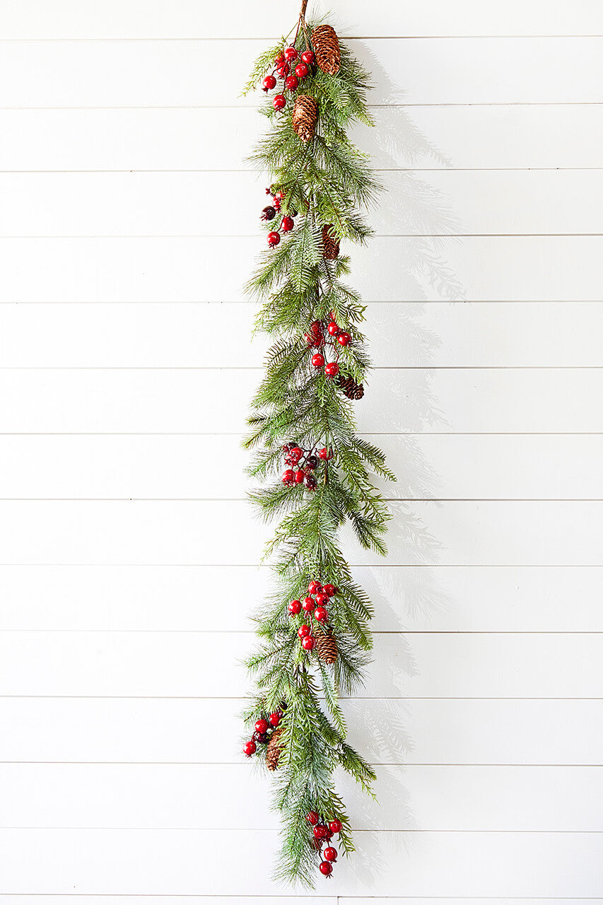 5' Berry Pine with Cones Garland for Holiday Decor
