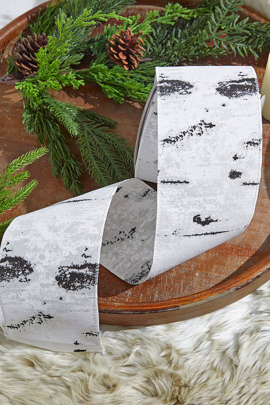 4" x 10 Yard Glittered Birch Wired Ribbon Rustic Holiday Decoration