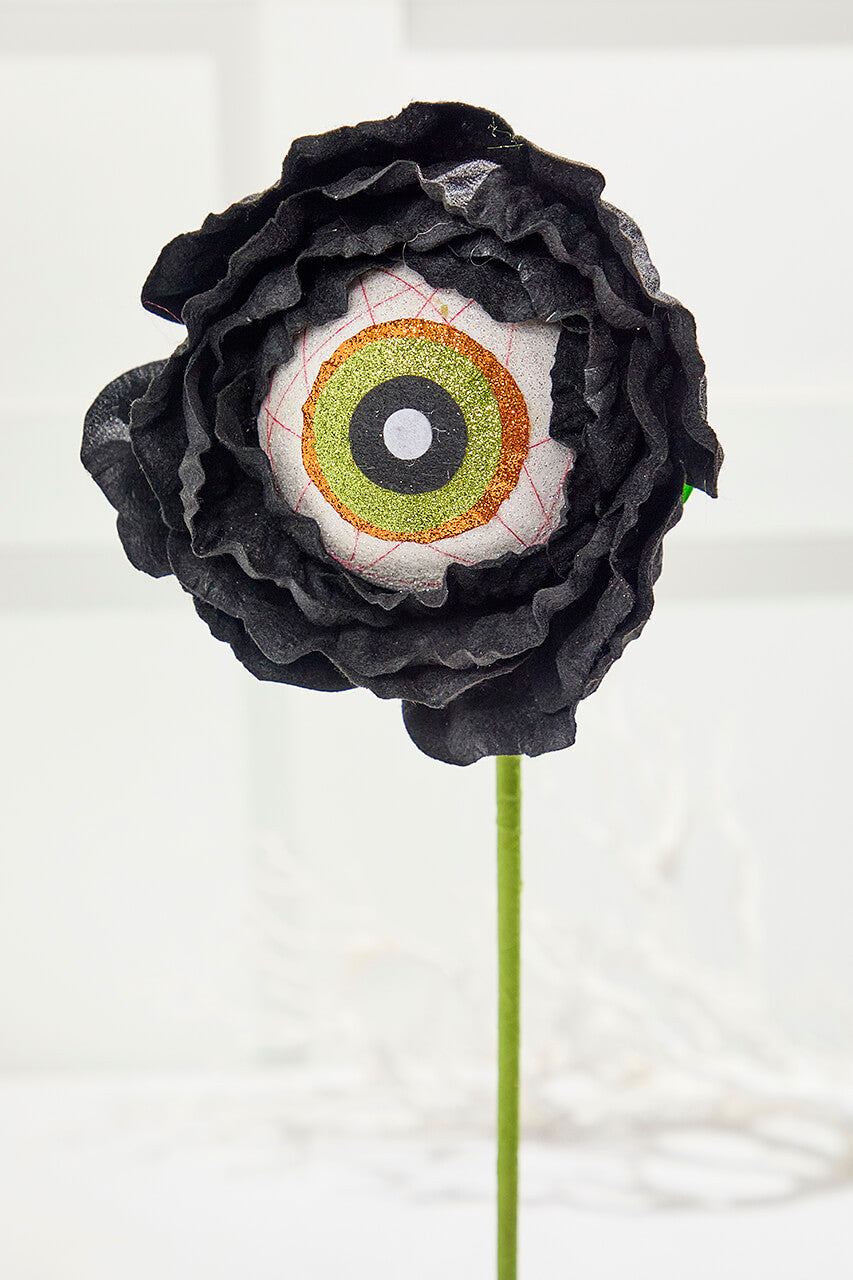 22" Black Eyeball Flower Stem Spooky Halloween Floral Accent