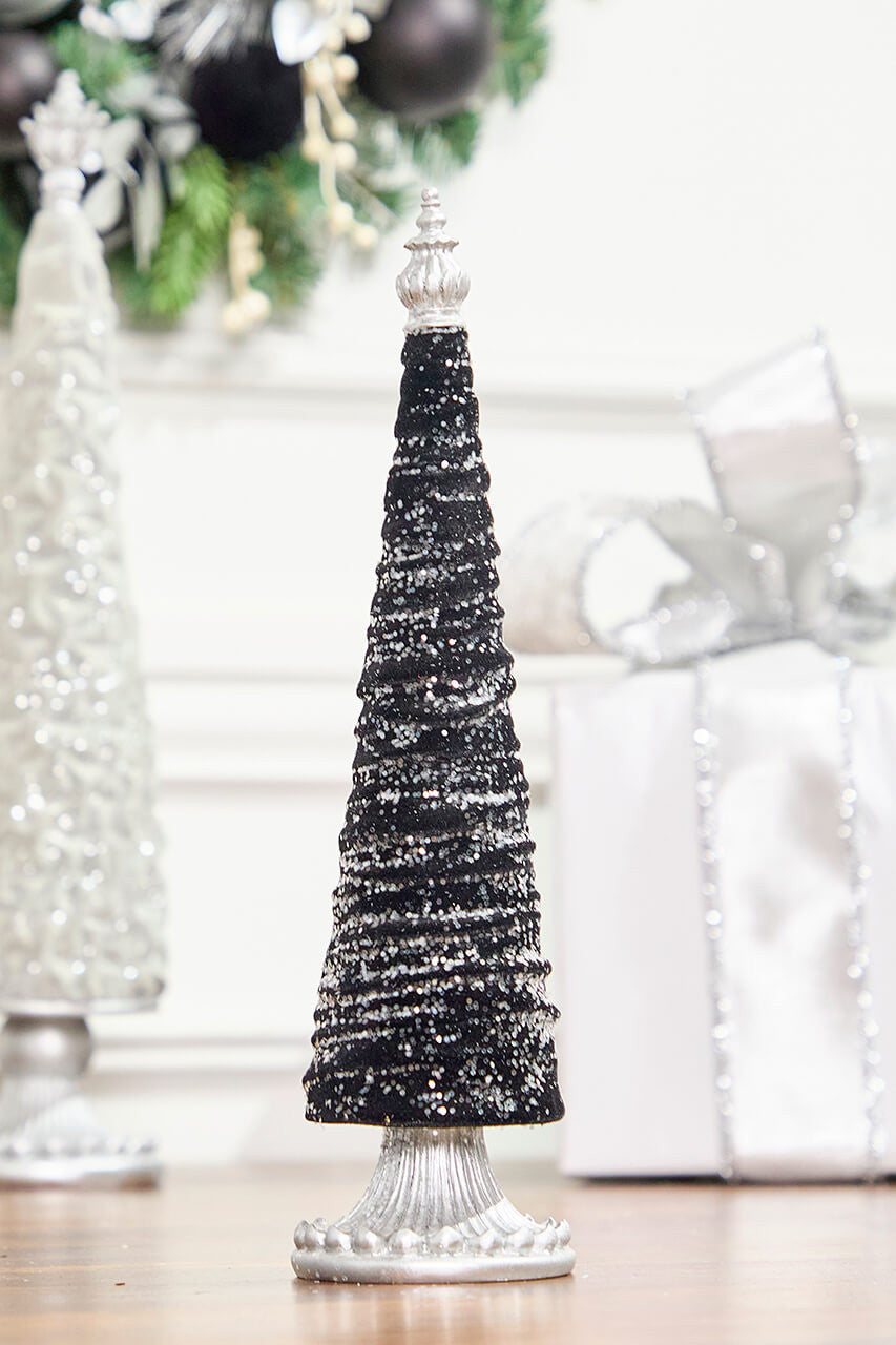 14” Black Resin Flocked Tree Chic & Edgy Holiday Decoration