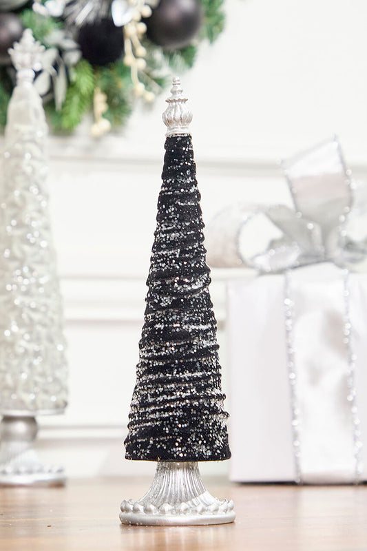 14” Black Resin Flocked Tree Chic & Edgy Holiday Decoration
