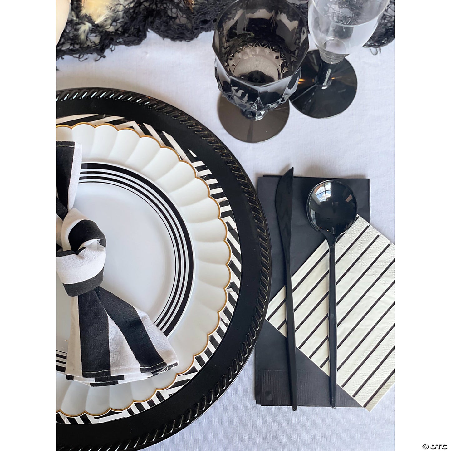 Black Metallic Stripe Beverage Napkins - 32 Pc. | USA Decoration®