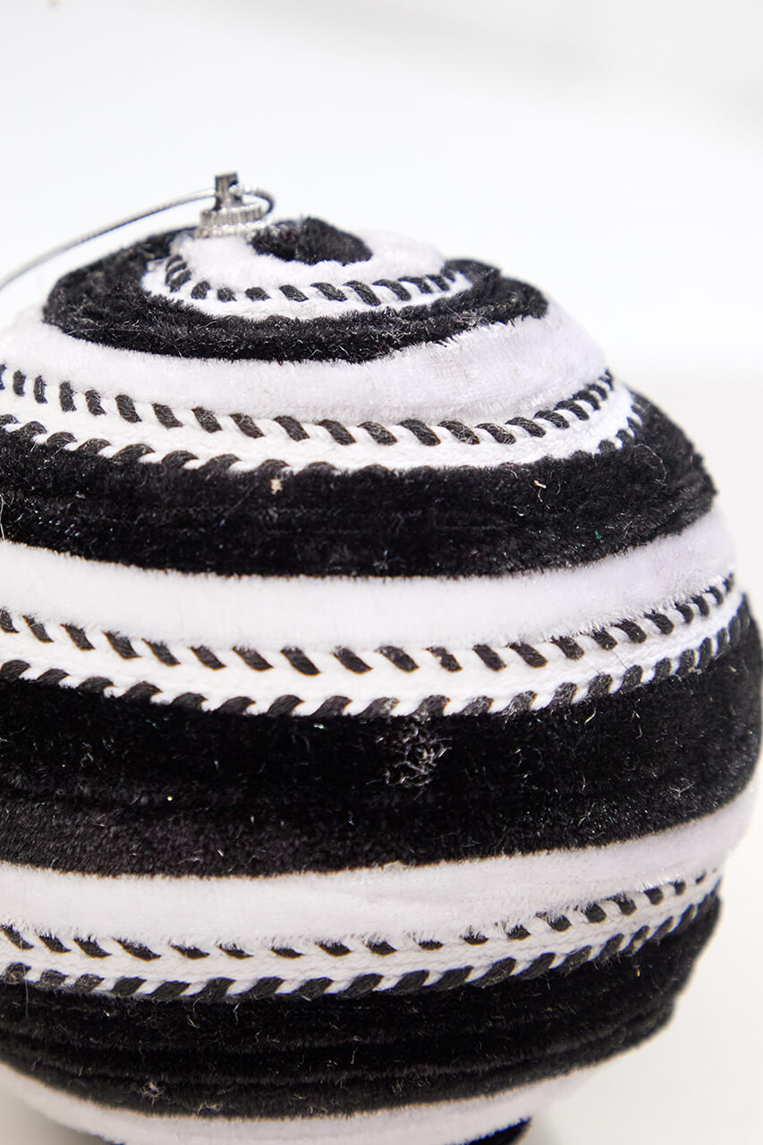 5" Black & White Velvet Stripe Ball Ornament