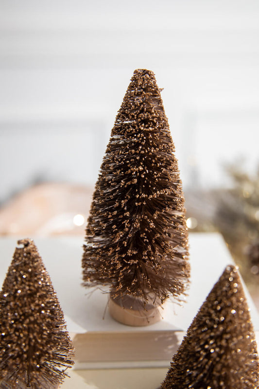 6” Champagne Bottle Brush Tree Elegant Mini Holiday Decor