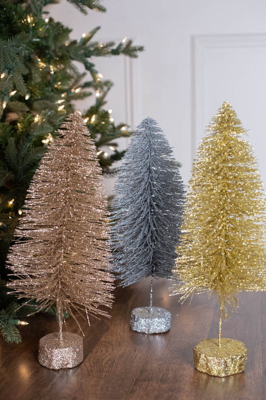 15" Large Metallic Bottle Brush Tree Sparkling Holiday Tabletop Decoration