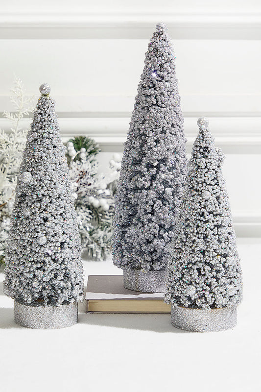 Silver Bottle Brush Trees Set of 3 Sparkling Mini Holiday Decorations