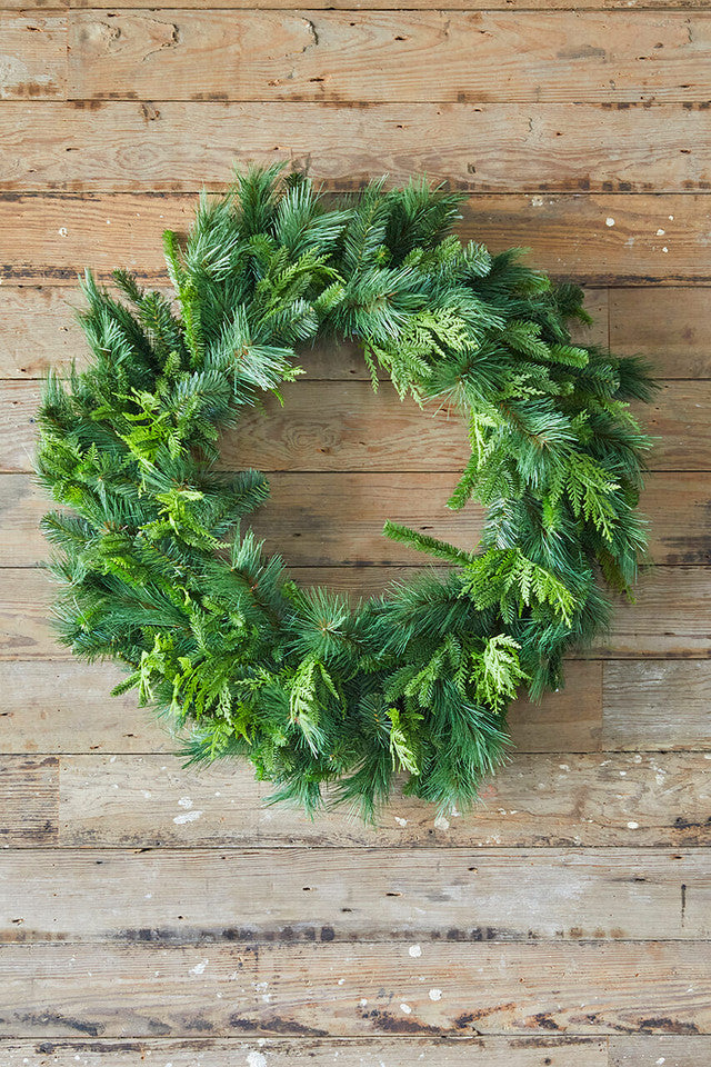 36" Bristle Pine Wreath with Natural Touch Evergreens Full-Size Realistic Holiday Greenery