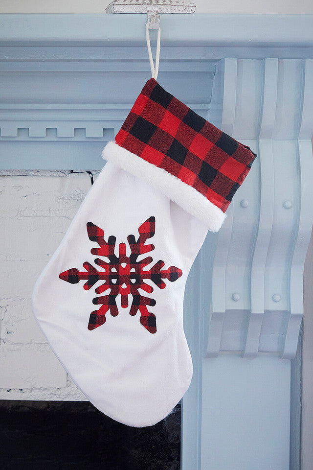 White Stocking with Buffalo Check Snowflake Christmas Decoration