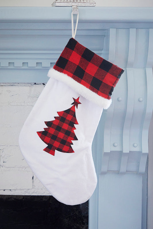 White Stocking with Buffalo Check Tree Christmas Decoration