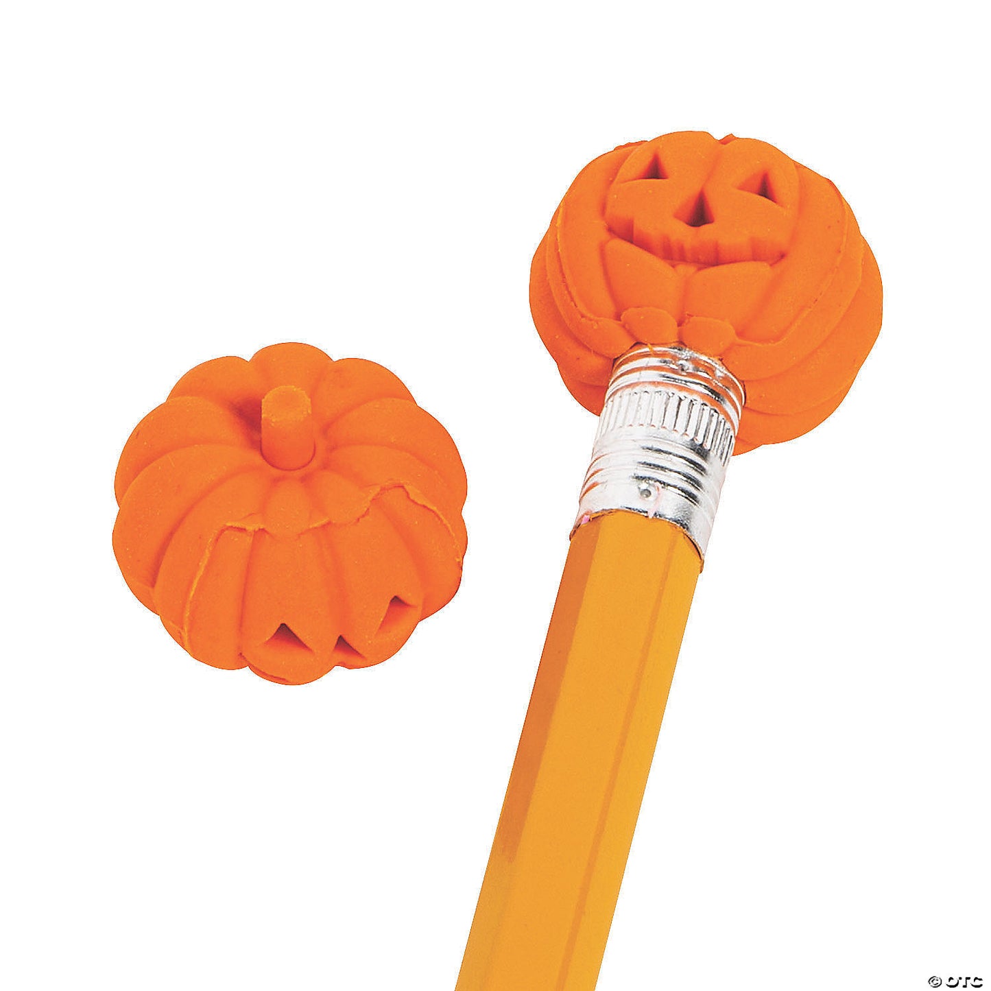 144 Piece(s): Bulk 144 Pc. Jack-O'-Lantern Pumpkin-Shaped Eraser Pencil Toppers | USA Decoration®