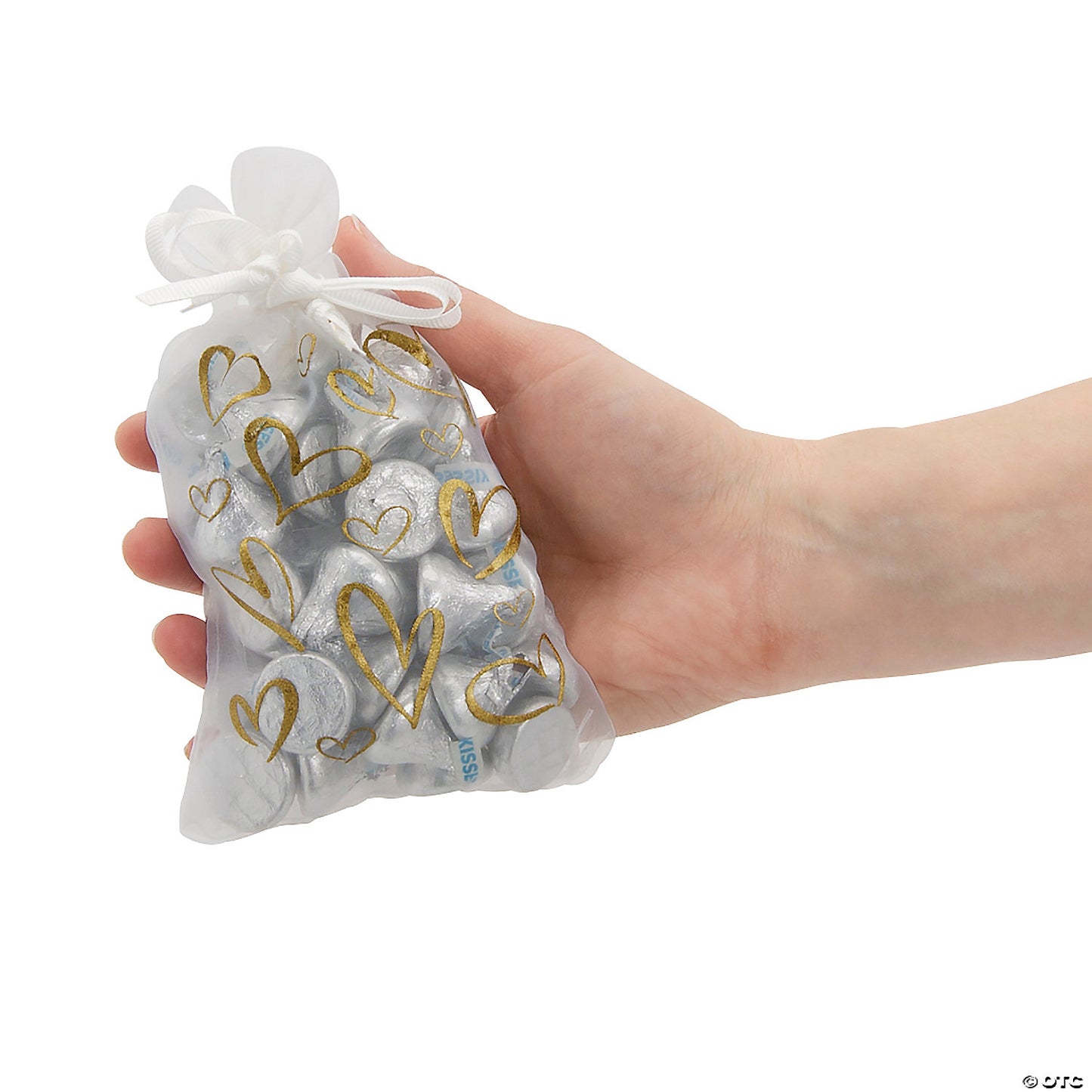 Bulk 144 Pc. Large Gold Metallic Heart Organza Drawstring Bags