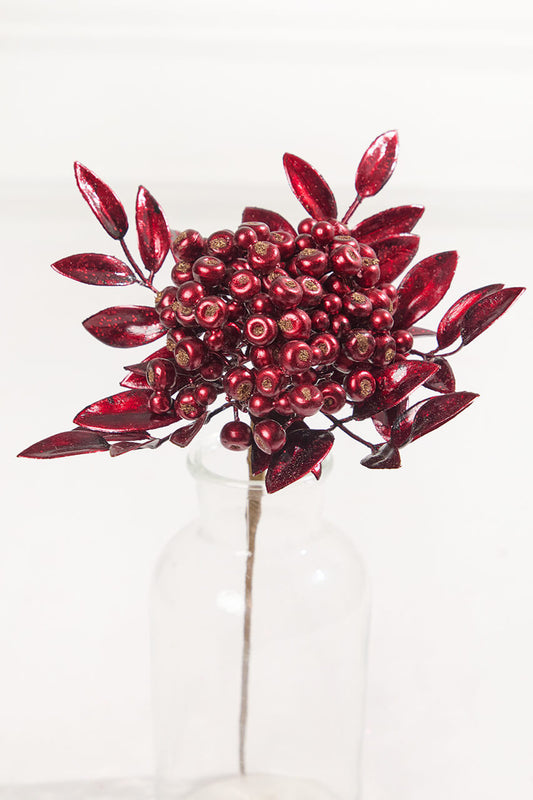 14” Burgundy Berry Bunch Metallic Stem for Holiday Decor