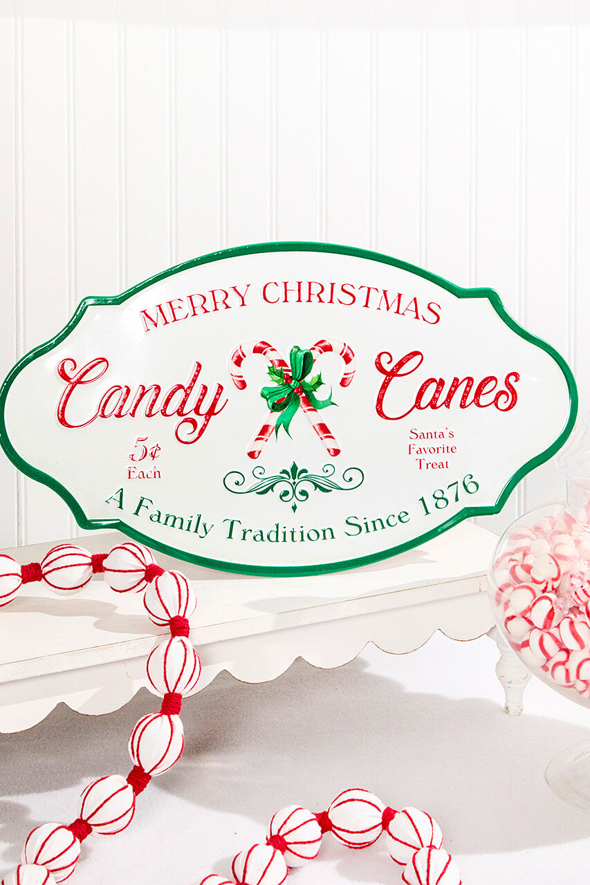 18" x 10" Metal Candy Cane Sign Festive Christmas Wall Décor for Indoor and Outdoor Display