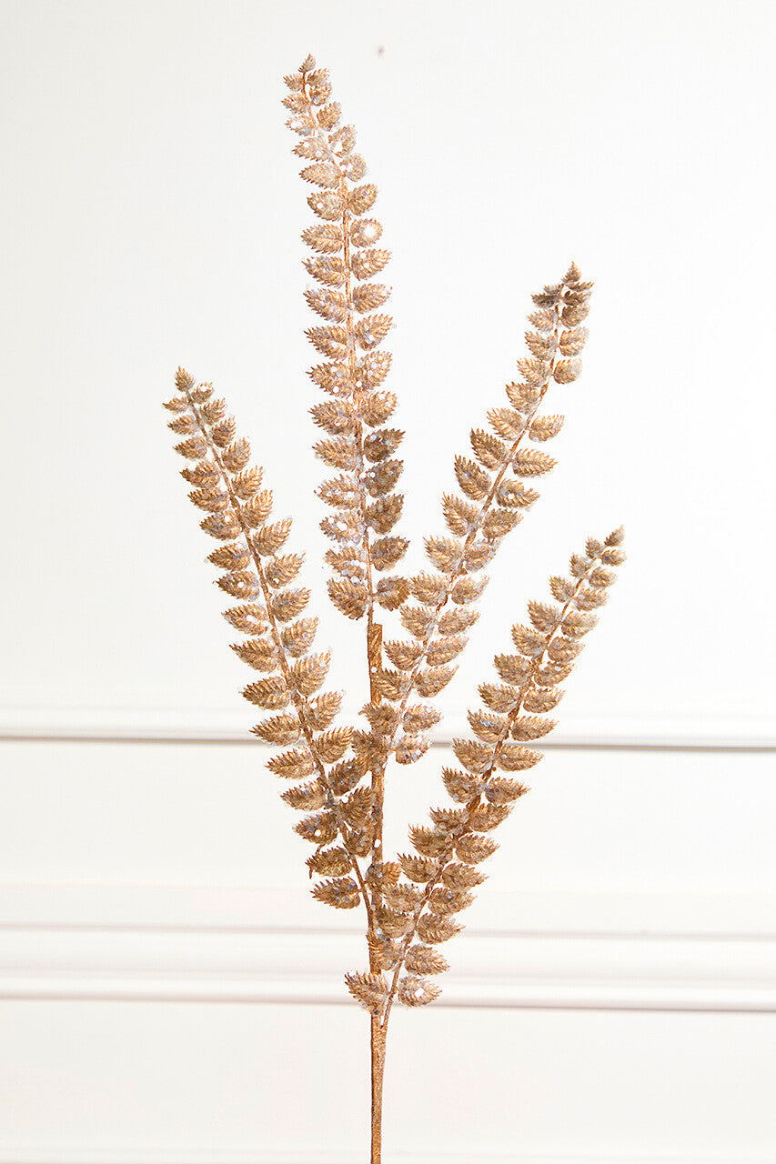 32" Champagne Gold Jeweled Fern Spray Elegant Christmas Floral Stem