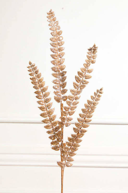 32" Champagne Gold Jeweled Fern Spray Elegant Christmas Floral Stem