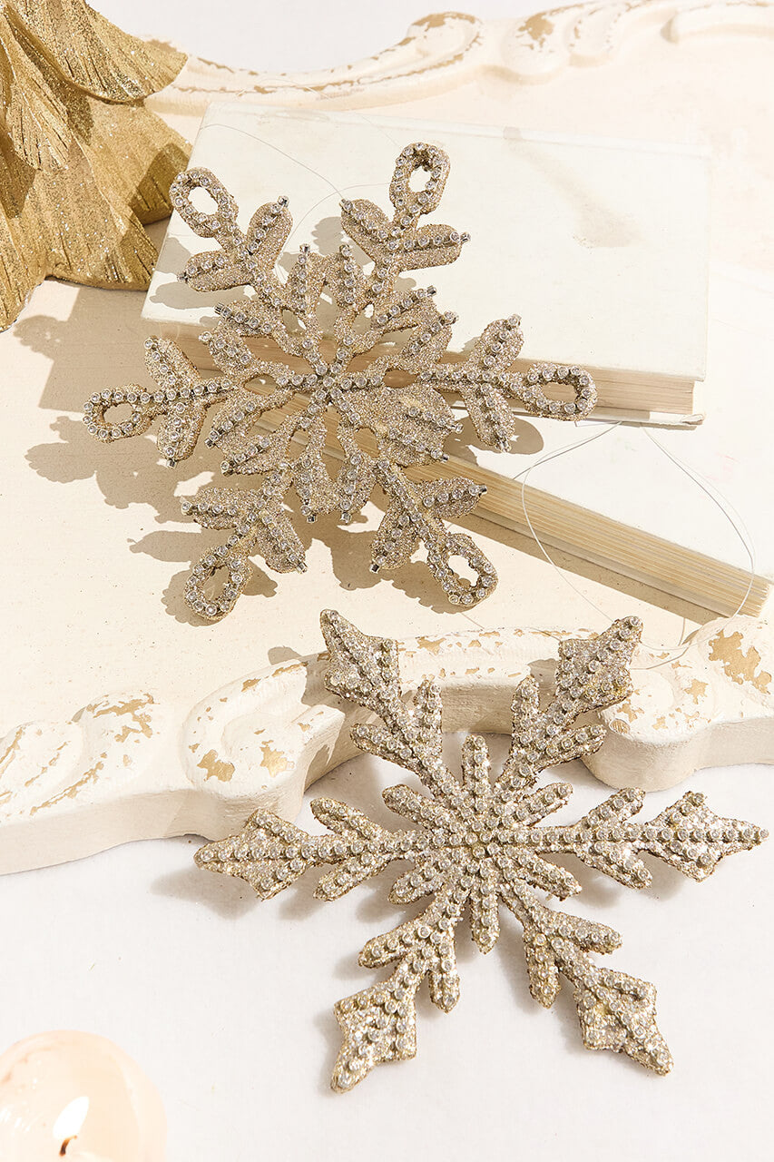 7.75" Jewel Beaded Snowflake Ornament Elegant Champagne Christmas Tree Decoration