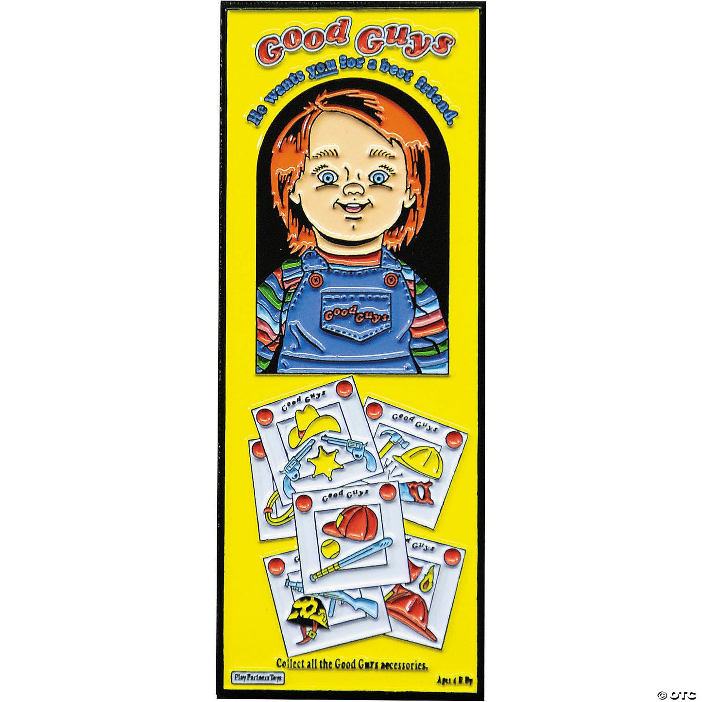 Child’s Play 2™ Yellow Good Guys Box Enamel Pin | USA Decoration®