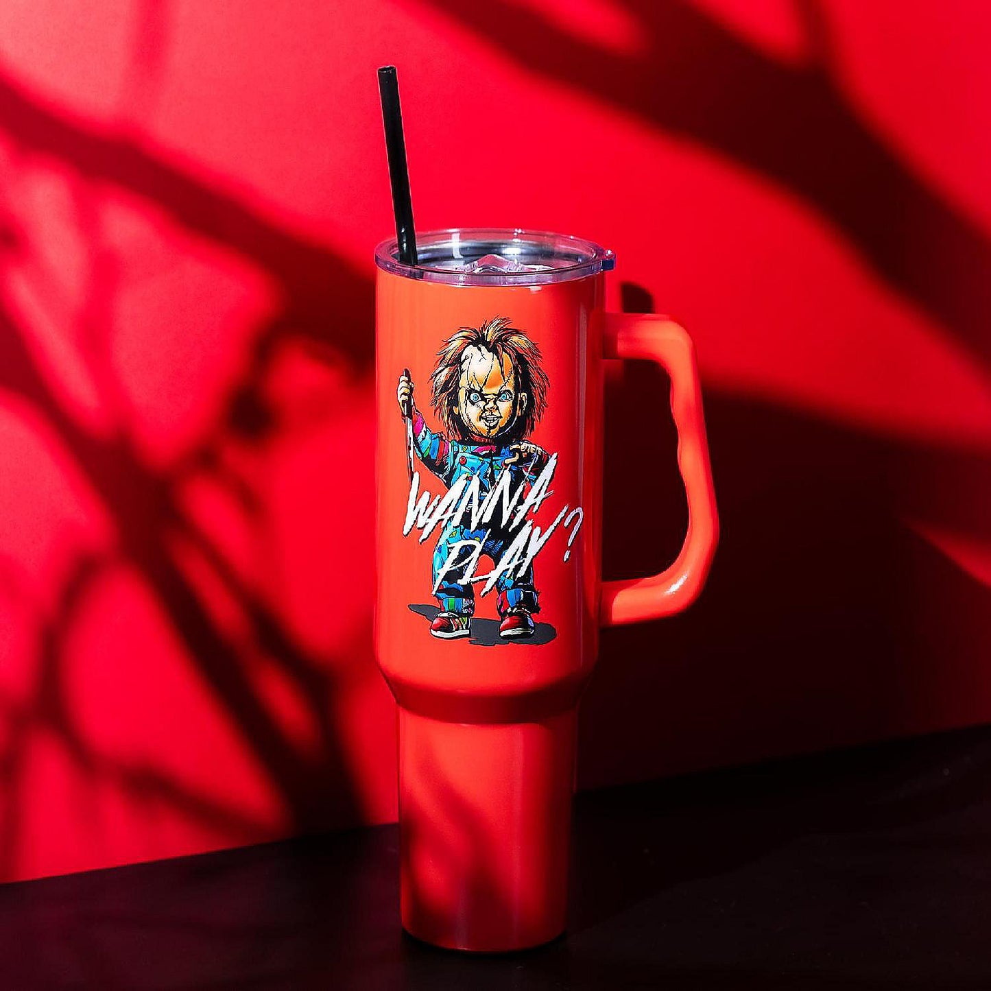 Child's Play Chucky "Wanna Play?" Red Stainless Steel Tumbler Holds 40 Ounces | USA Decoration®