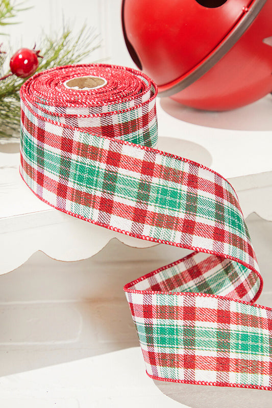 2.5" x 10 Yard Christmas Plaid Ribbon Wired Edge Holiday Ribbon for Gift Wrapping, Tree, and DIY Crafts