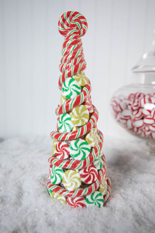 11.75” Battery Operated Lighted Clay Dough Candy Tree Festive Holiday Decor