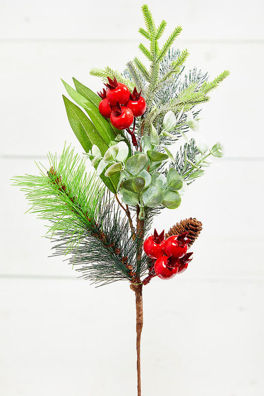 25" Cone Berry Pine Spray Rustic Holiday Decor Accen