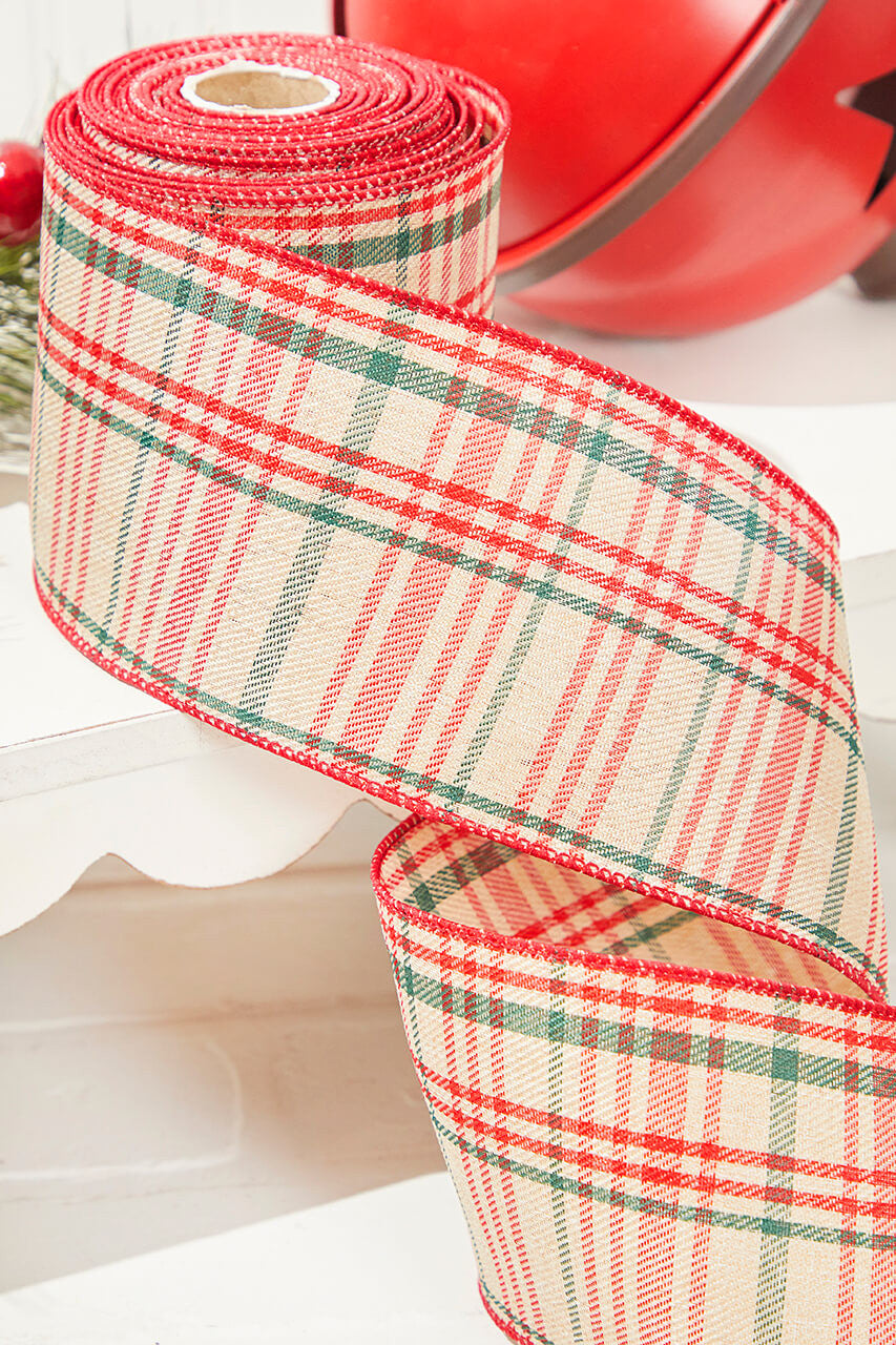 4" x 10 Yard Classic Farmhouse Plaid Wired Ribbon for Holiday Decor
