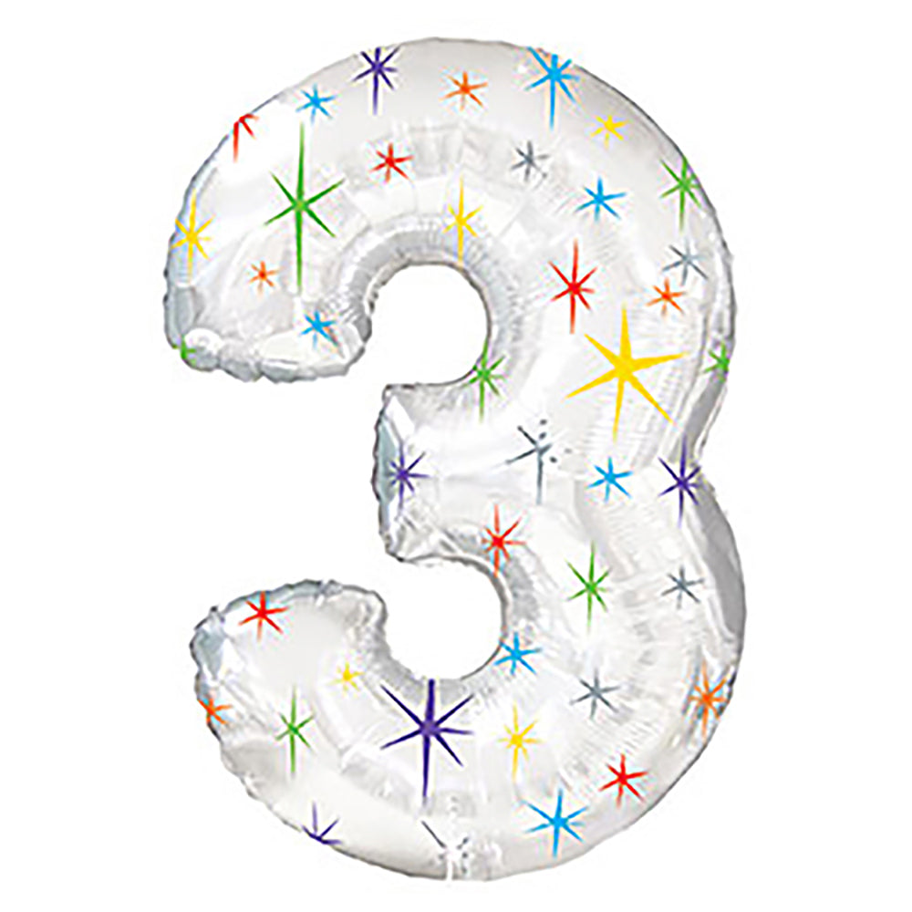 38 inch NUMBER 3 - MULTI-COLORED SPARKLE | USA Decoration®