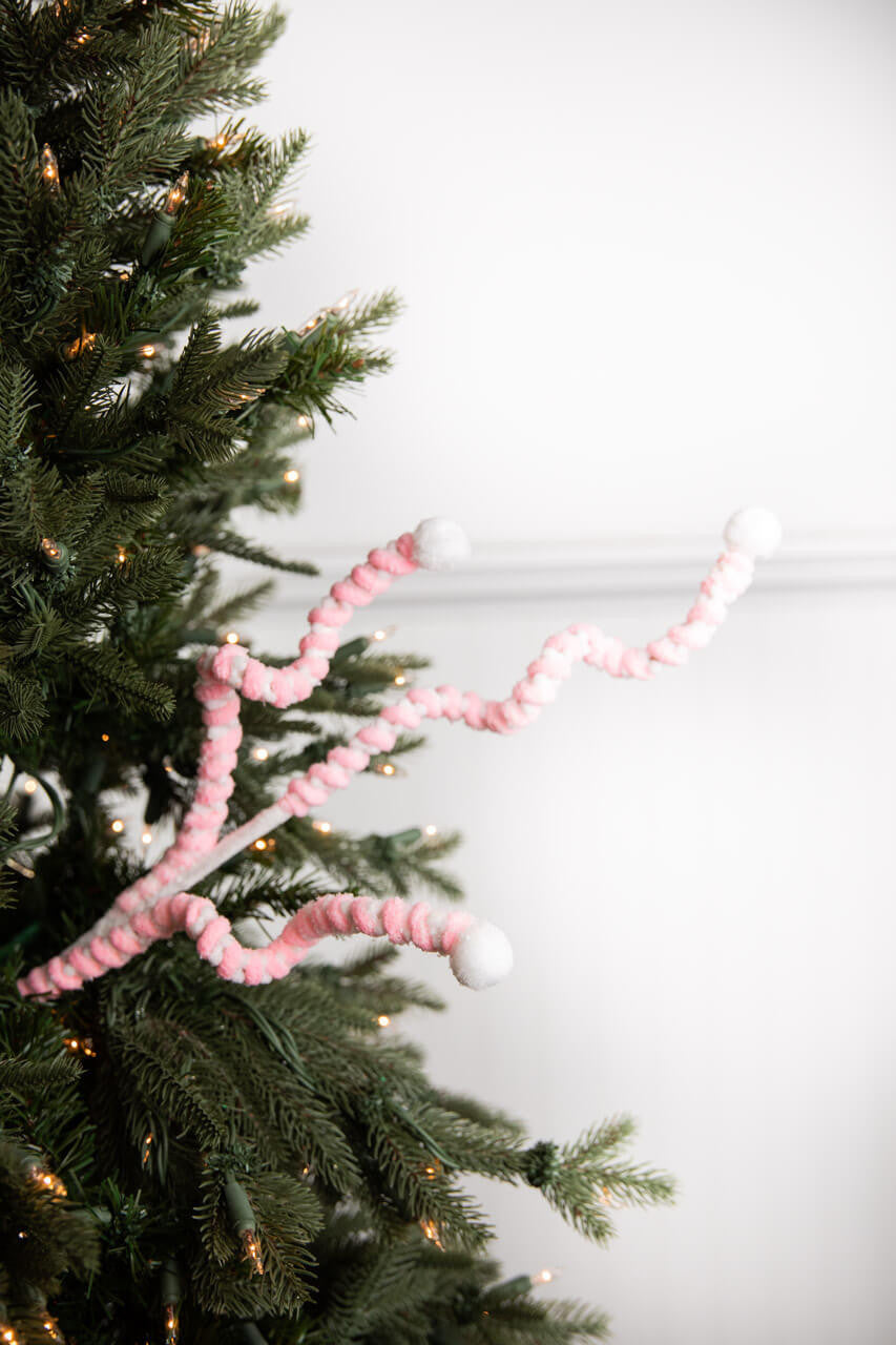 25 Inch Mini Cotton Ball Peppermint Christmas Spray Pink White