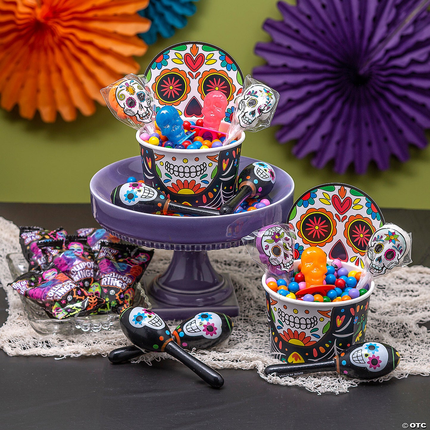 Day of the Dead Sugar Skull-Shaped Diposable Paper Snack Cups - 12 Pc. | USA Decoration®