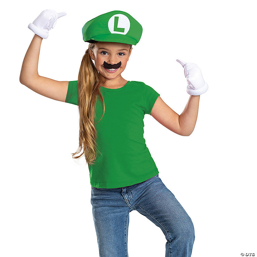 Kids Classic Super Mario Bros.™ Luigi Elevated Costume Accessory Kit | USA Decoration®