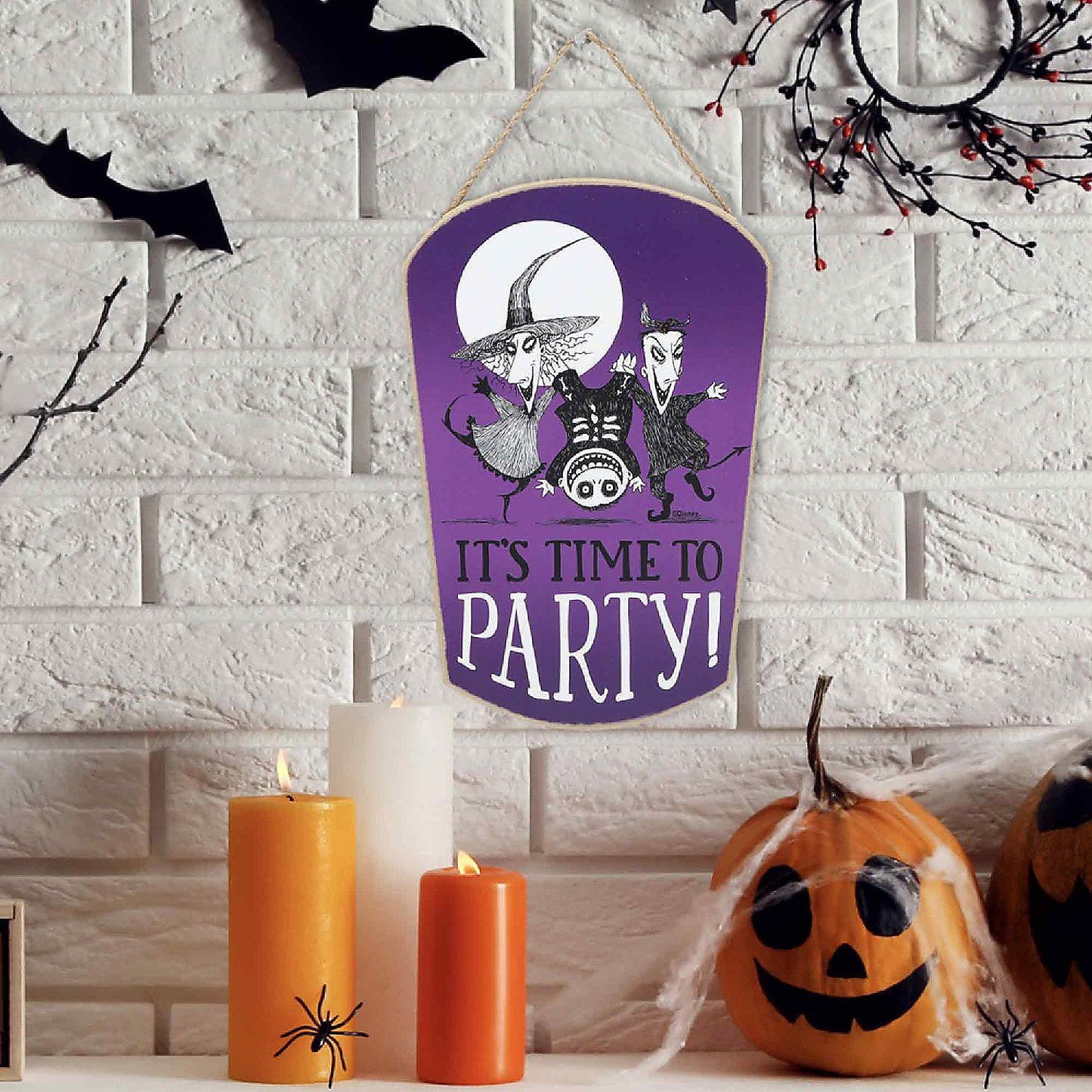 Disney 8x5 Disney Tim Burton's The Nightmare Before Christmas It's Time to Party Lock, Shock, Barrel Hanging Wood Wall Decor | USA Decoration®