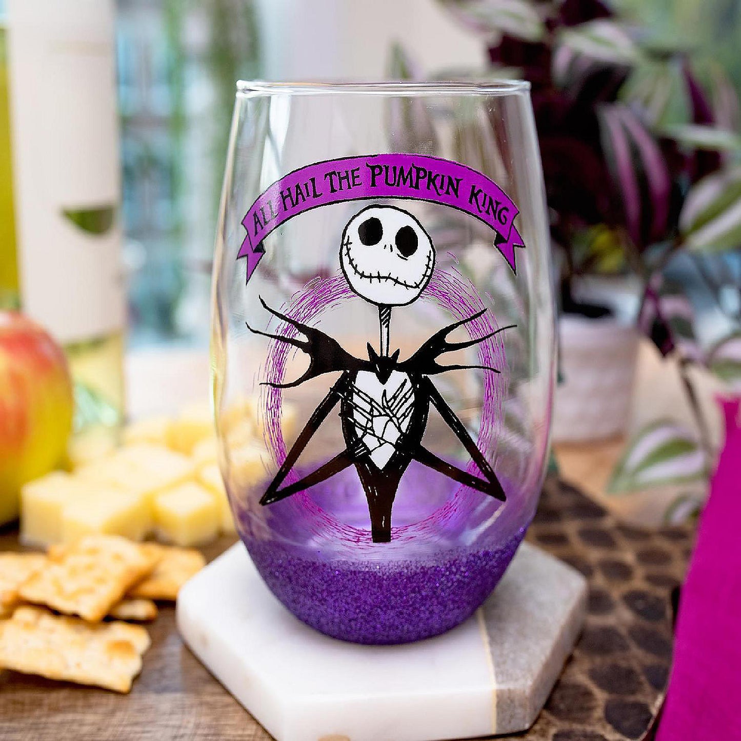 Disney Nightmare Before Christmas "All Hail Pumpkin King" Stemless Wine Glass | USA Decoration®