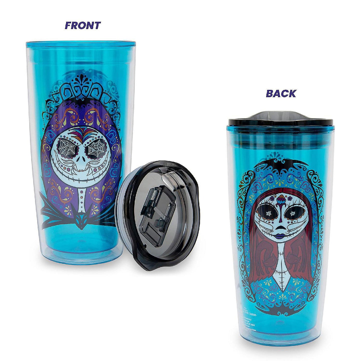 Disney Nightmare Before Christmas Sugar Skulls Plastic Travel Tumbler with Lid | USA Decoration®