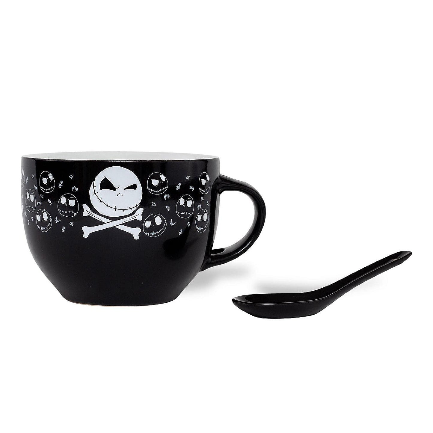 Disney The Nightmare Before Christmas Cross Bones Ceramic Soup Mug With Spoon | USA Decoration®