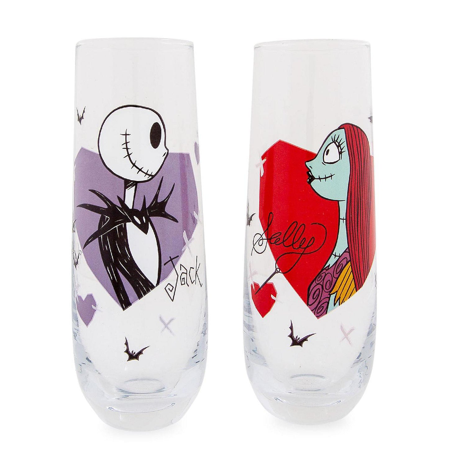 Disney The Nightmare Before Christmas Jack and Sally Fluted Glassware Set of 2